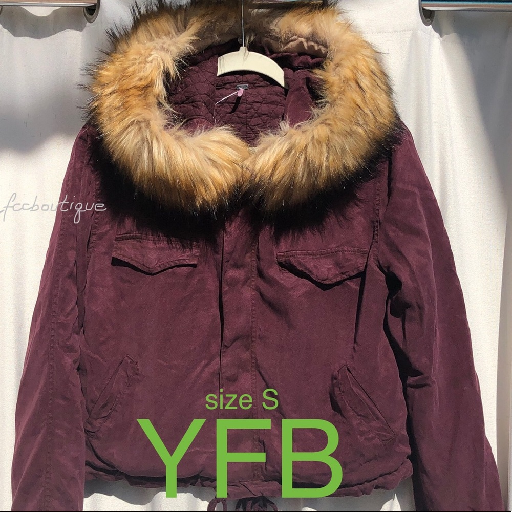 YOUNG FABULOUS & BROKE warm hooded removable faux fur trim women’s jacket